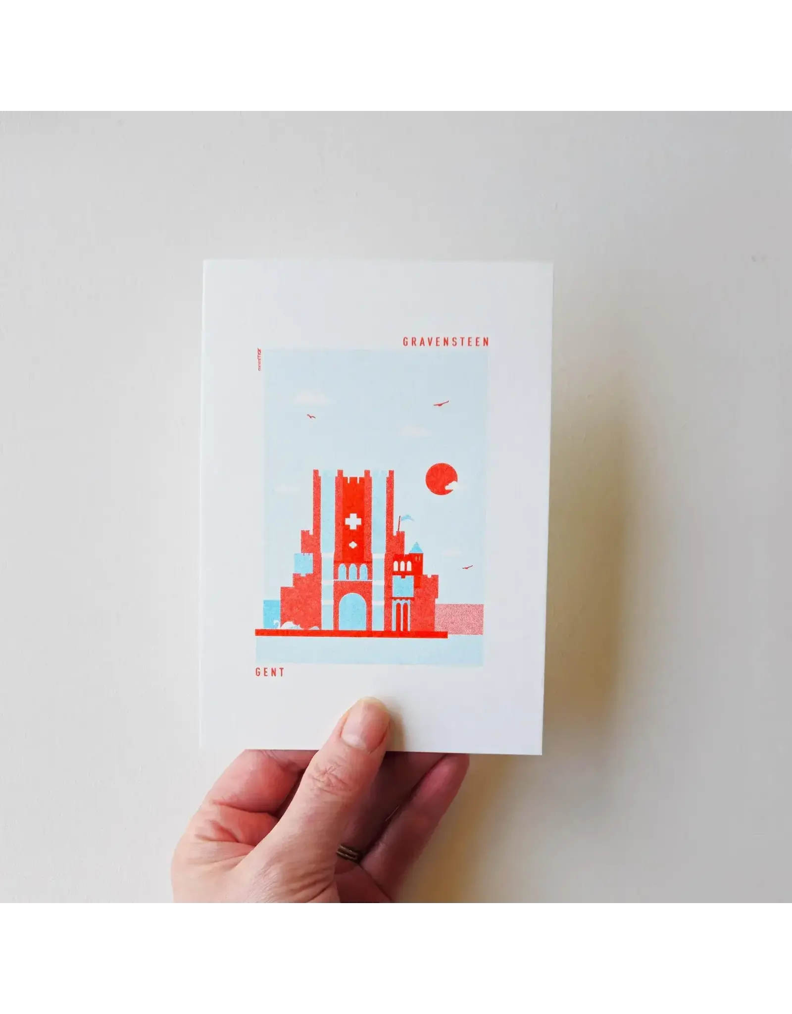 mmmMar Wenskaart - Gravensteen, Aqua/Rood Riso - Postkaart + Envelop