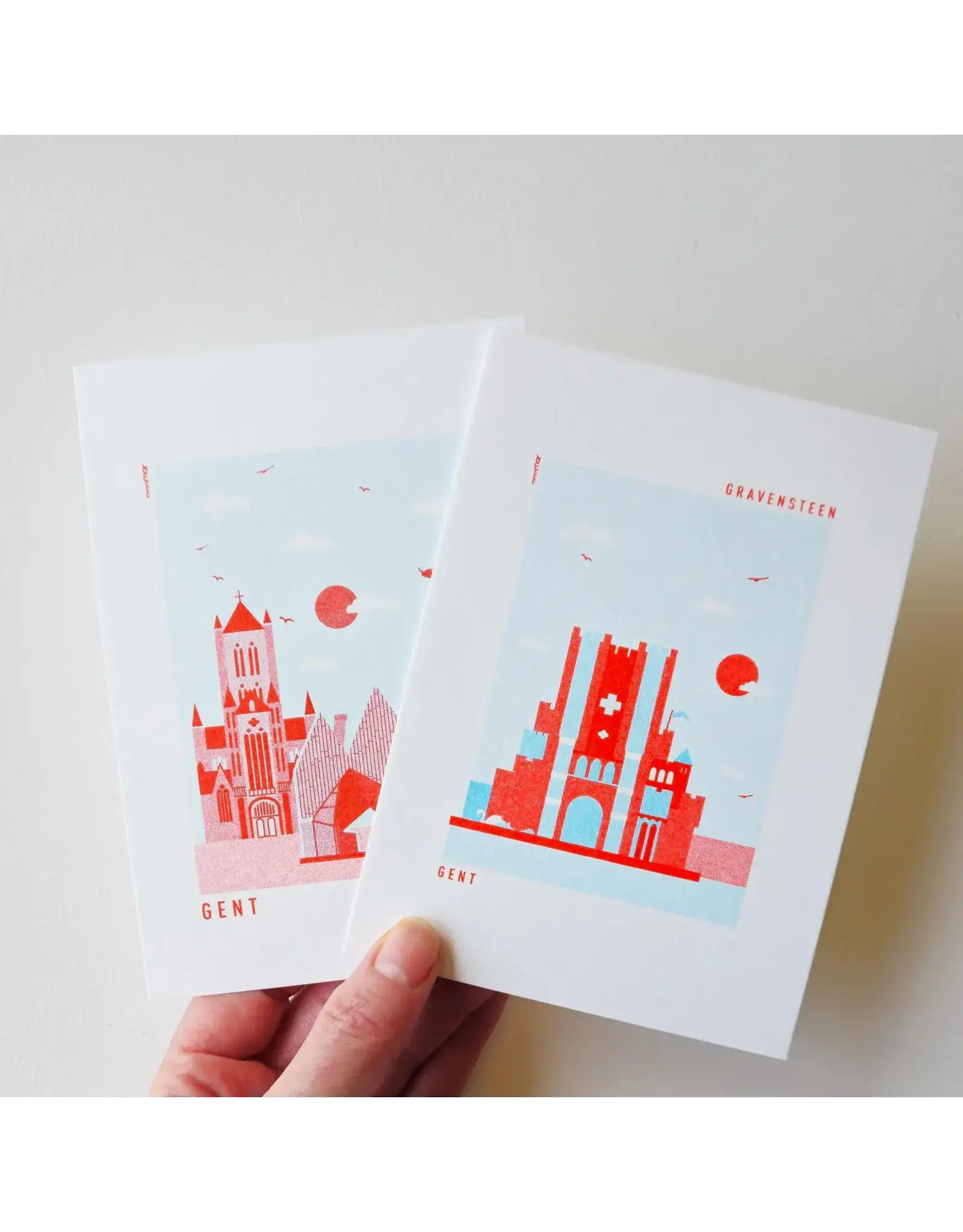 mmmMar Wenskaart - Gravensteen, Aqua/Rood Riso - Postkaart + Envelop