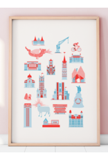 mmmMar Poster Gent A3 - Iconen, Aqua/Rood Riso