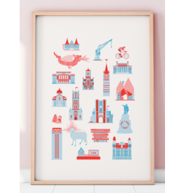 mmmMar Poster Gent A3 - Iconen, Aqua/Rood Riso
