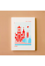 mmmMar Wenskaart - Drie torens, Aqua/Rood Riso - Postkaart + Envelop