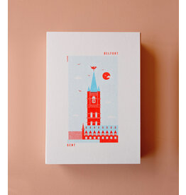 mmmMar Wenskaart - Belfort, Aqua/Rood Riso - Postkaart + Envelop