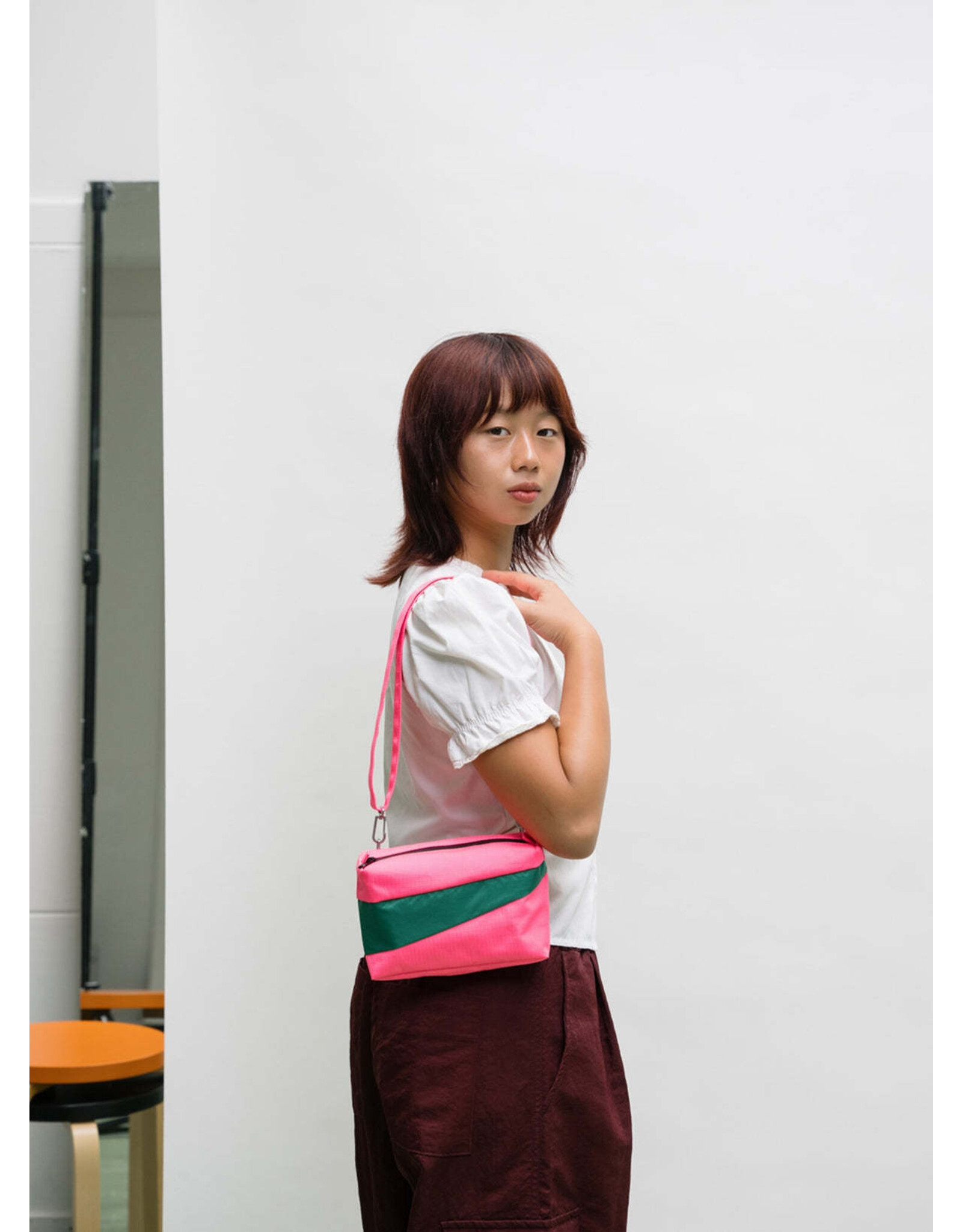 Susan Bijl Bum Bag S, Fluo Pink & Seaweed - 13 x 18,5 x 6,5 cm