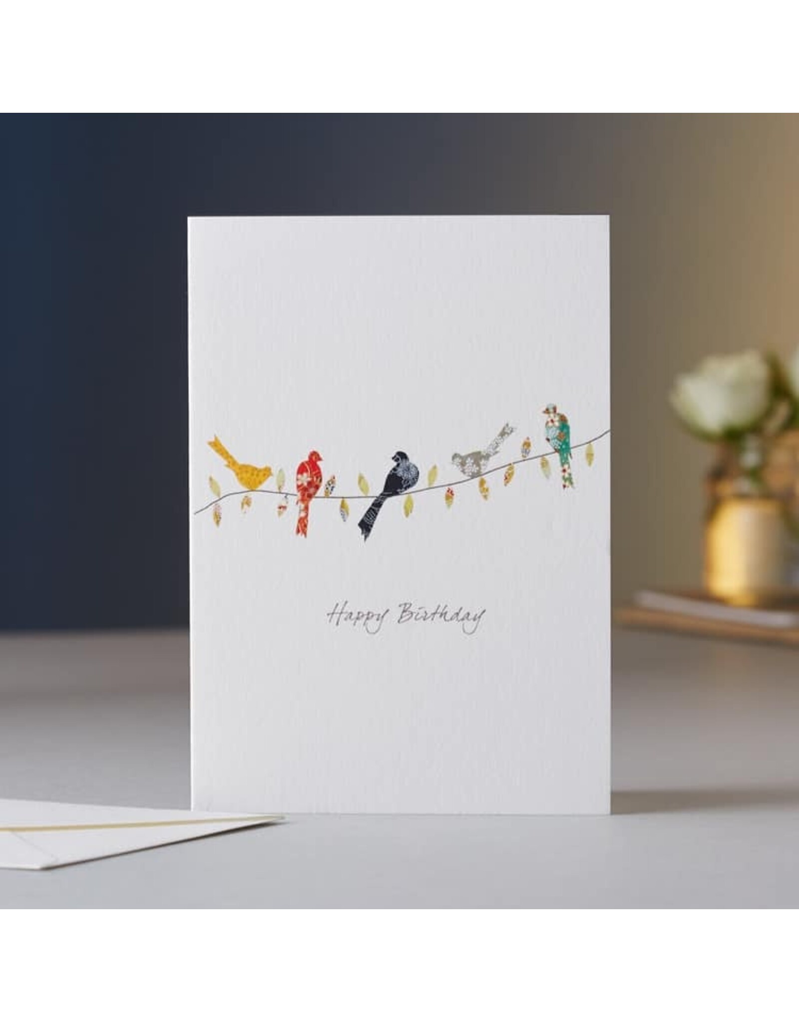 Eloise Hall Wenskaart - Birds on an twig, Birthday - Dubbele Kaart + Envelop