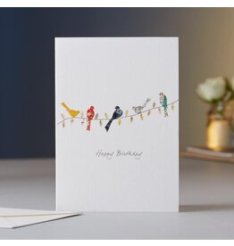 Eloise Hall Wenskaart - Birds on an twig, Birthday - Dubbele Kaart + Envelop