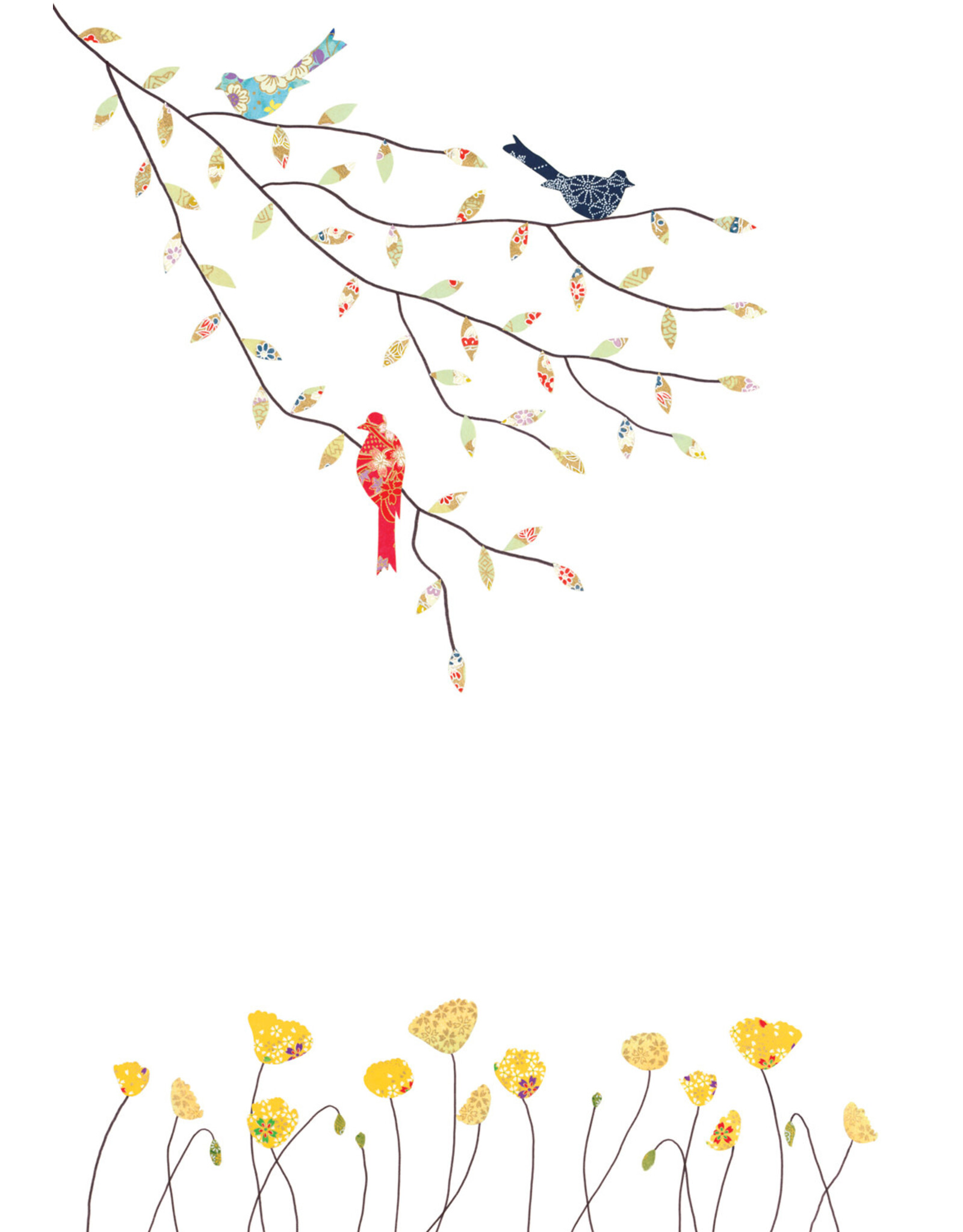 Eloise Hall Wenskaart - Three Birds & Poppies - Dubbele Kaart + Envelop