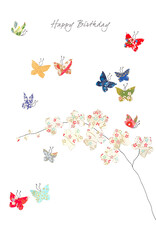 Eloise Hall Wenskaart - Butterflies & Orchids, Birthday - Dubbele Kaart + Envelop