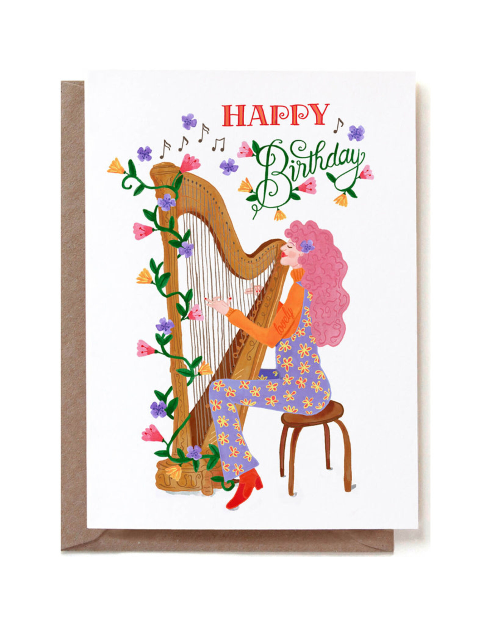 Reddish Design Wenskaart - Happy Harp Bday - Dubbele kaart + Envelop