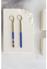 Judith Benita Oorbel Savoy - Blauw - L 5cm - Messing Verguld 24K