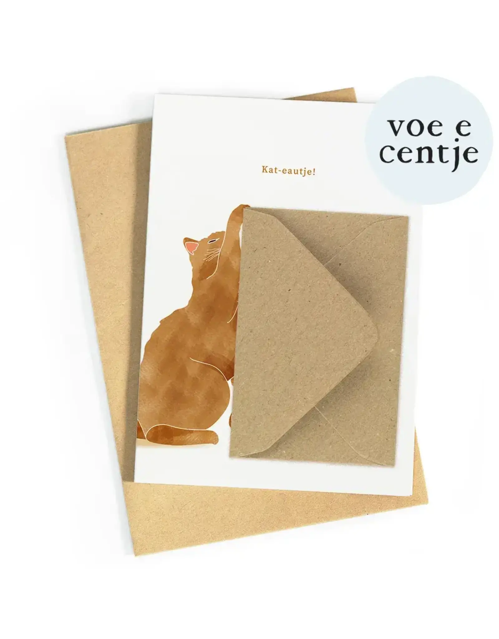 Studio Zwoane Wenskaart - Kateautje - Dubbele kaart + Envelop