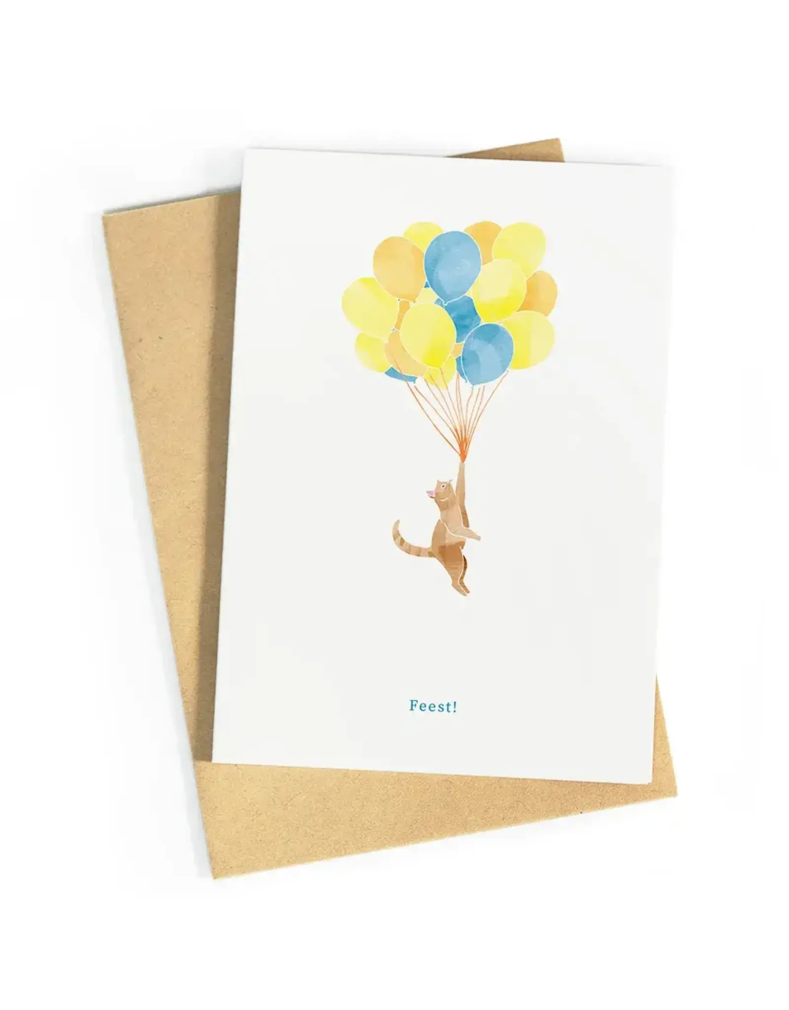 Studio Zwoane Wenskaart - Kat, Feest - Dubbele kaart + Envelop