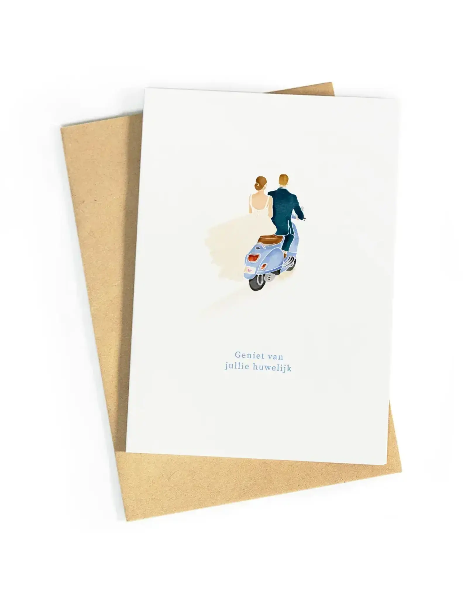 Studio Zwoane Wenskaart - Vespa huwelijk - Dubbele kaart + Envelop