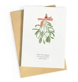 Studio Zwoane Wenskaart - Mistletoe, Fijne feestdagen - Dubbele kaart + Envelop
