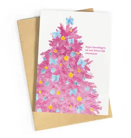 Studio Zwoane Wenskaart - Fijne feestdagen en een kleurrijk nieuwjaar - Dubbele kaart + Envelop