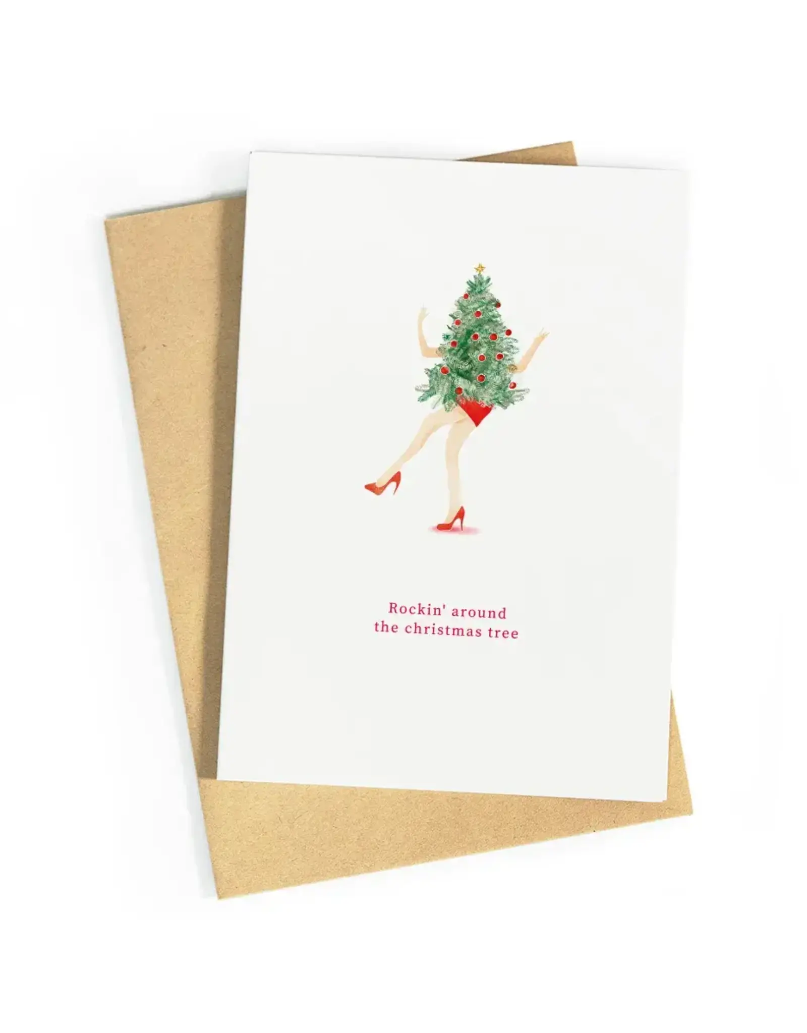 Studio Zwoane Wenskaart - Rockin' around the Christmas tree - Dubbele kaart + Envelop