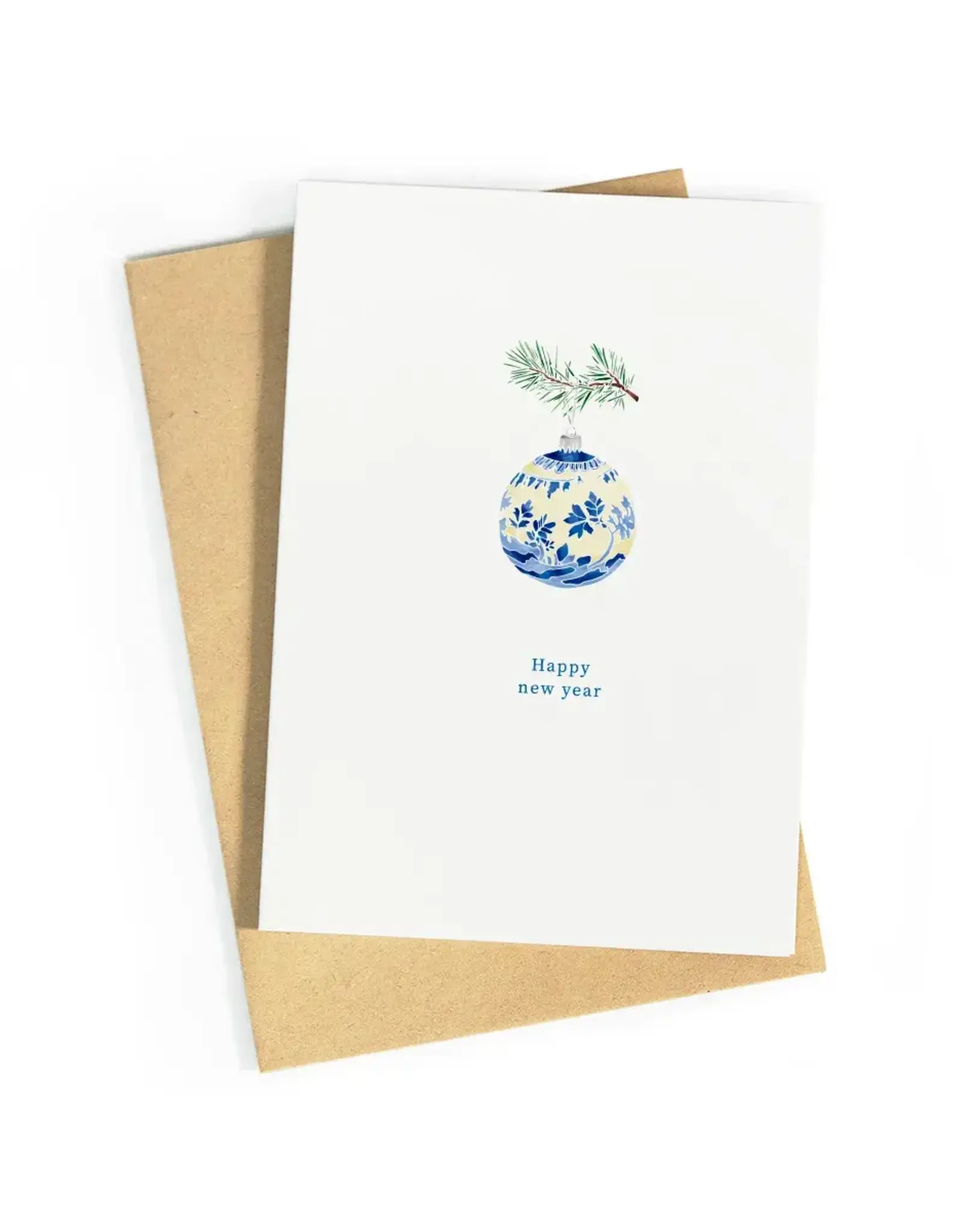 Studio Zwoane Wenskaart - Delft kerstbal - Dubbele kaart + Envelop