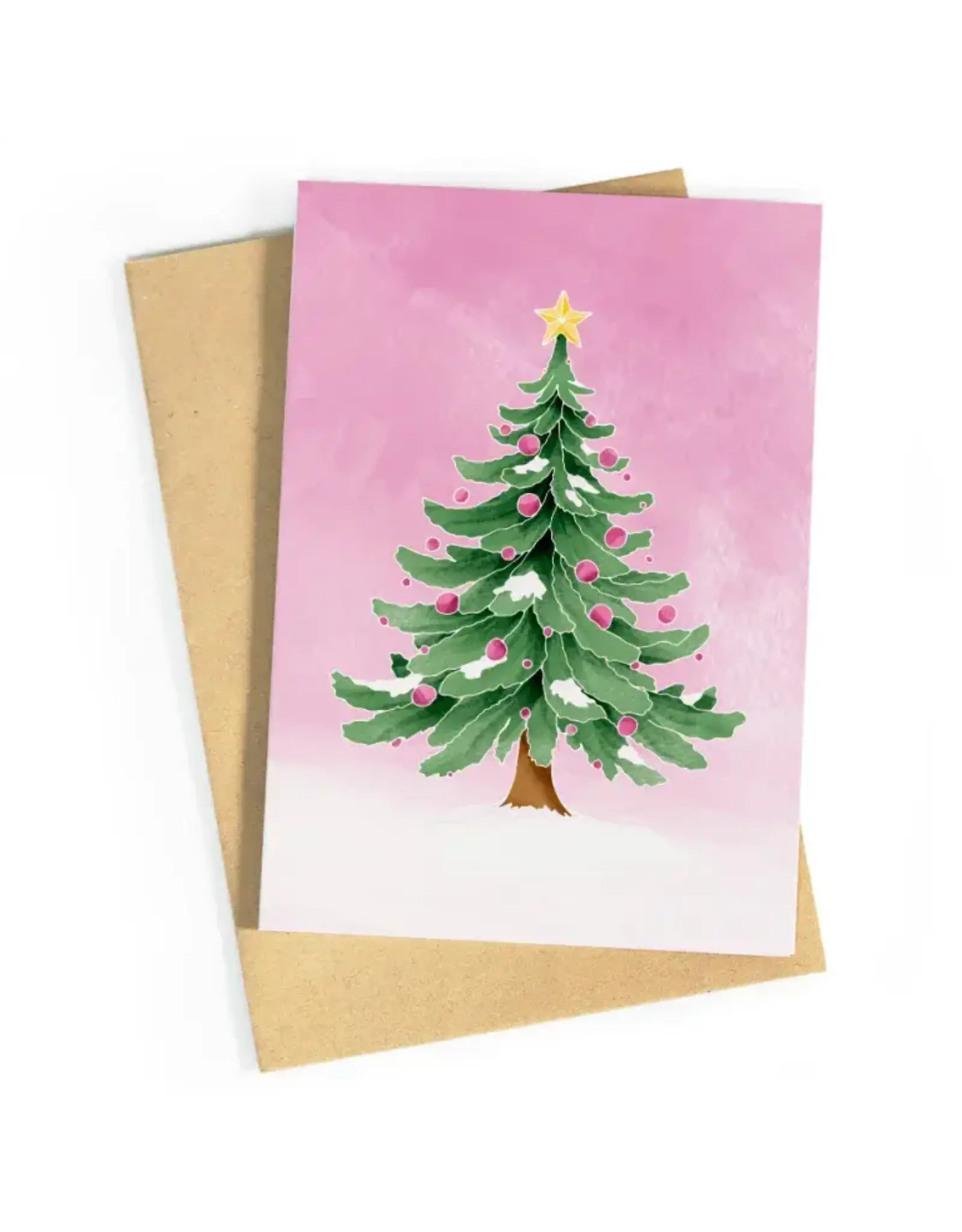 Studio Zwoane Wenskaart - Kerstboom Roze - Dubbele kaart + Envelop