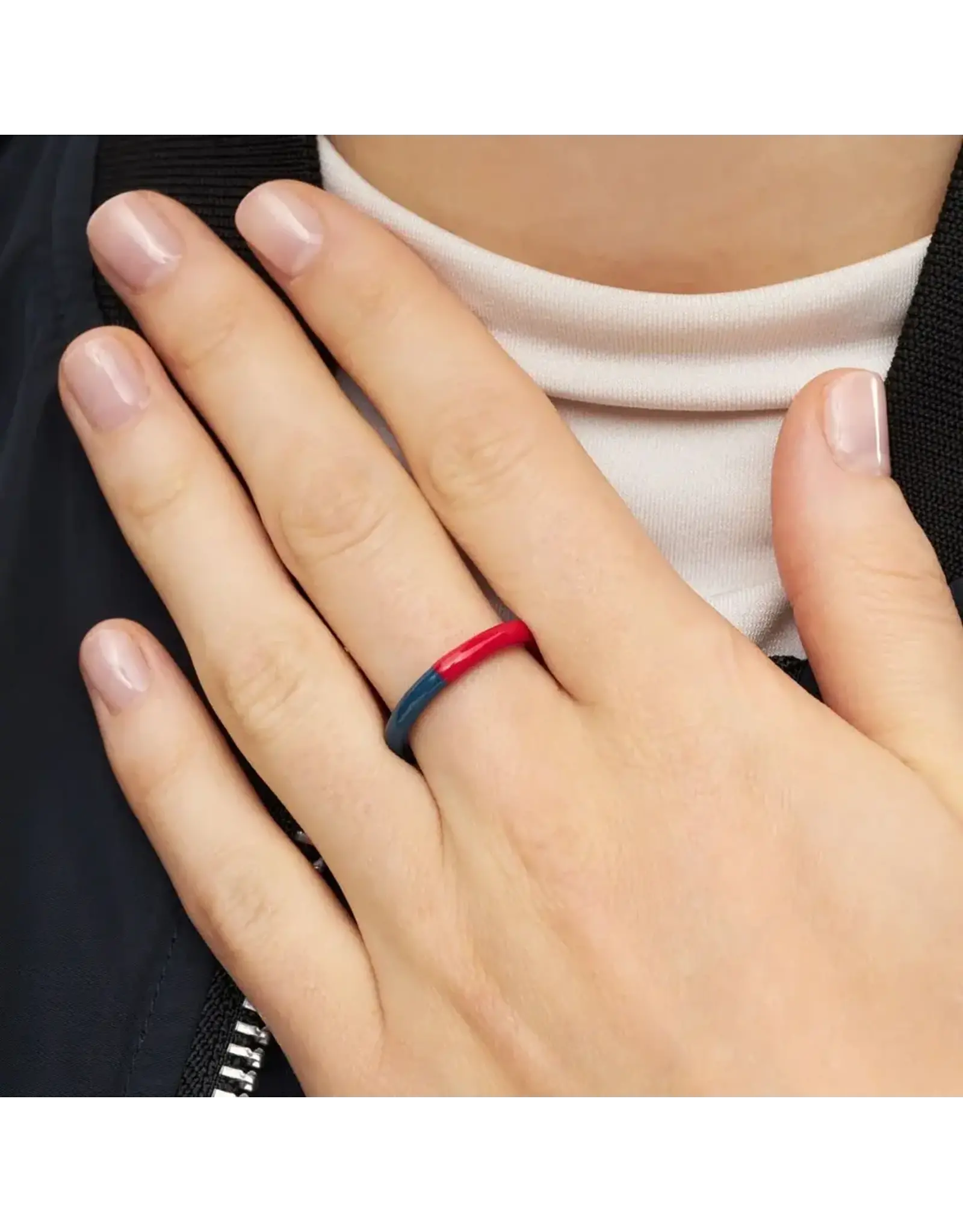Lulu Copenhagen Double Color Ring - Retro Dark Blue/ Hot Coral