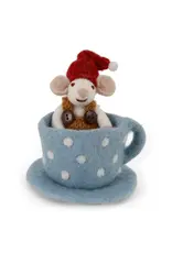 Gry & Sif Witte Muis in Koffiekopje - 9,5x13cm