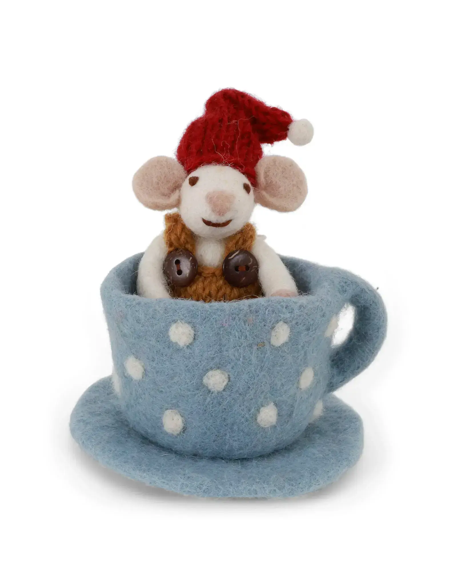 Gry & Sif Witte Muis in Koffiekopje - 9,5x13cm