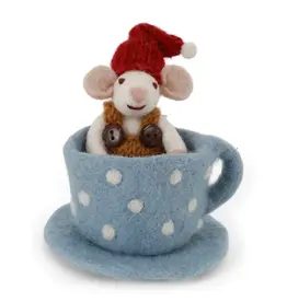 Gry & Sif Witte Muis in Koffiekopje - 9,5x13cm