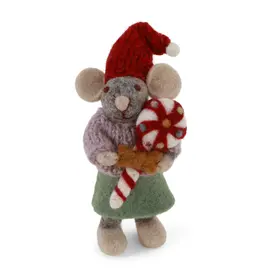 Gry & Sif Grijze Muis - Christmas Candy - 12cm Gry & Sif Grijze Muis - Christmas Candy - 12cm