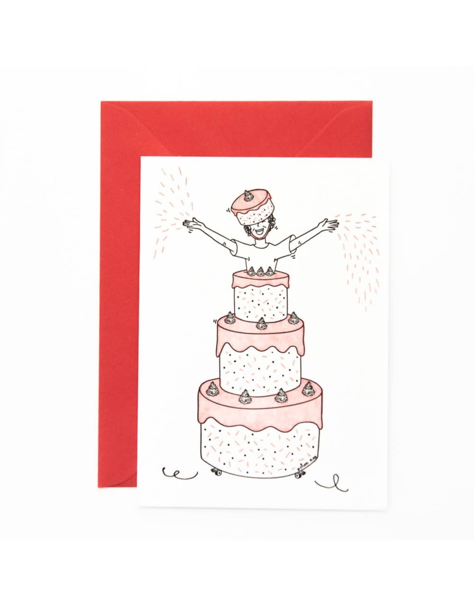Studio Flash Wenskaart - Jumping out of a cake - Letterpress kaart + Envelop