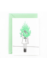 Studio Flash Wenskaart - Girl with Christmas tree - Letterpress Kaart + Envelop