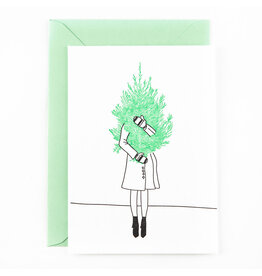 Studio Flash Wenskaart - Girl with Christmas tree - Letterpress Kaart + Envelop