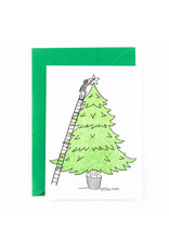 Studio Flash Wenskaart - Decorating the Christmas tree - Letterpress kaart + Envelop