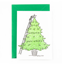 Studio Flash Wenskaart - Decorating the Christmas tree - Letterpress kaart + Envelop