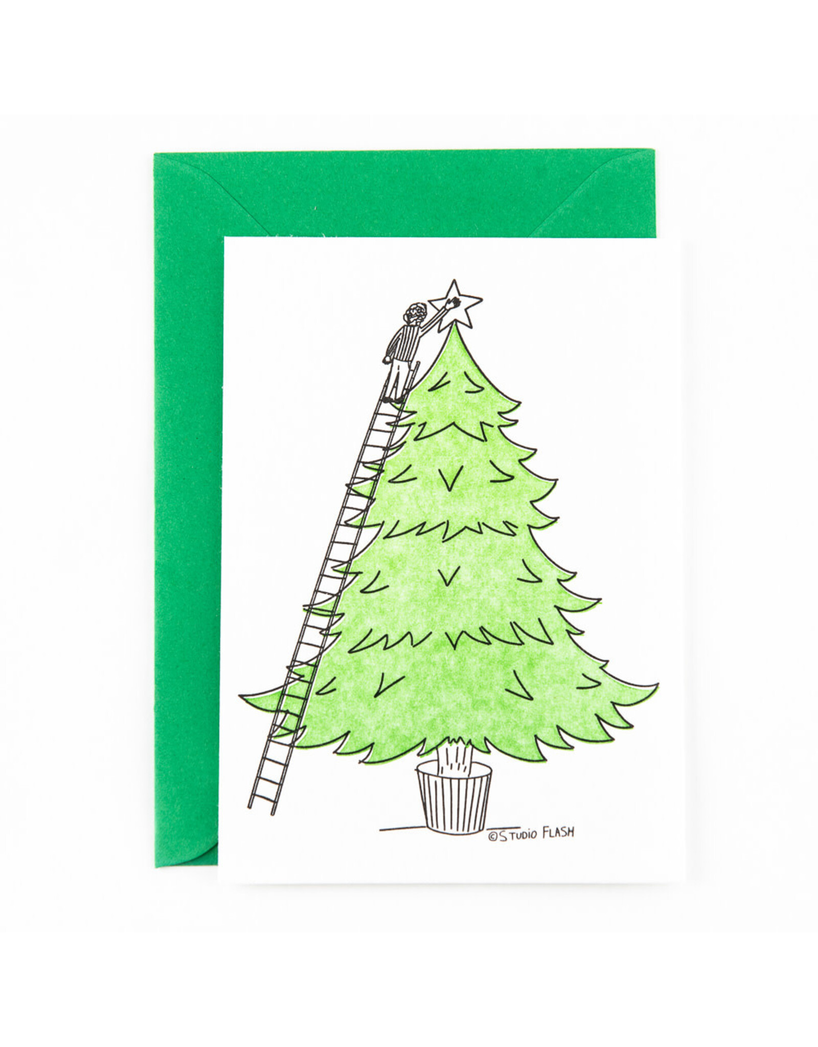 Studio Flash Wenskaart - Decorating the Christmas tree - Letterpress kaart + Envelop