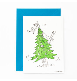 Studio Flash Wenskaart - Cats and Christmas tress - Letterpress kaart + Envelop