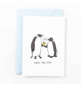 Studio Flash Wenskaart - Happy NY penguins - Letterpress Kaart + Envelop