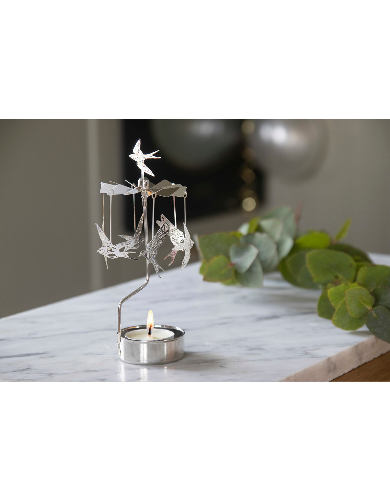 Pluto Theelicht Molentje - Zwaluw, Zilver - Ø 6,5 x 16cm