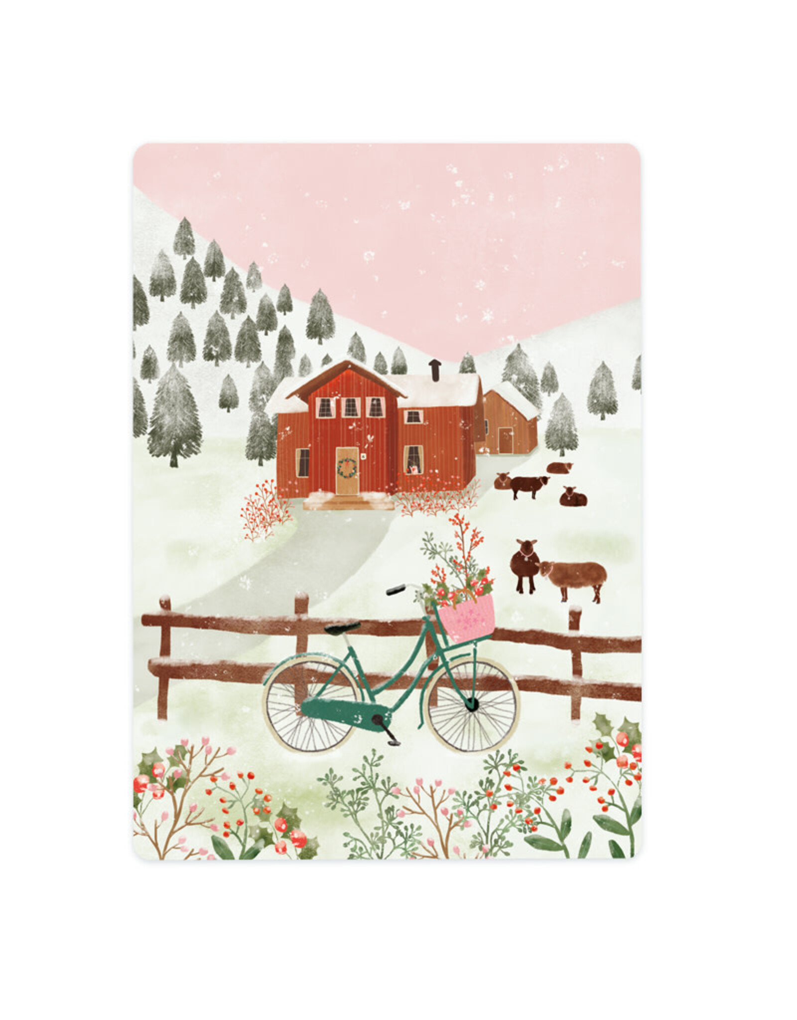 LemonBird Wenskaart - Noorse huisje in de sneeuw - Postkaart + Envelop