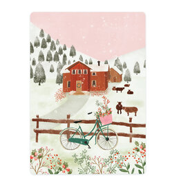 LemonBird Wenskaart - Noorse huisje in de sneeuw - Postkaart + Envelop