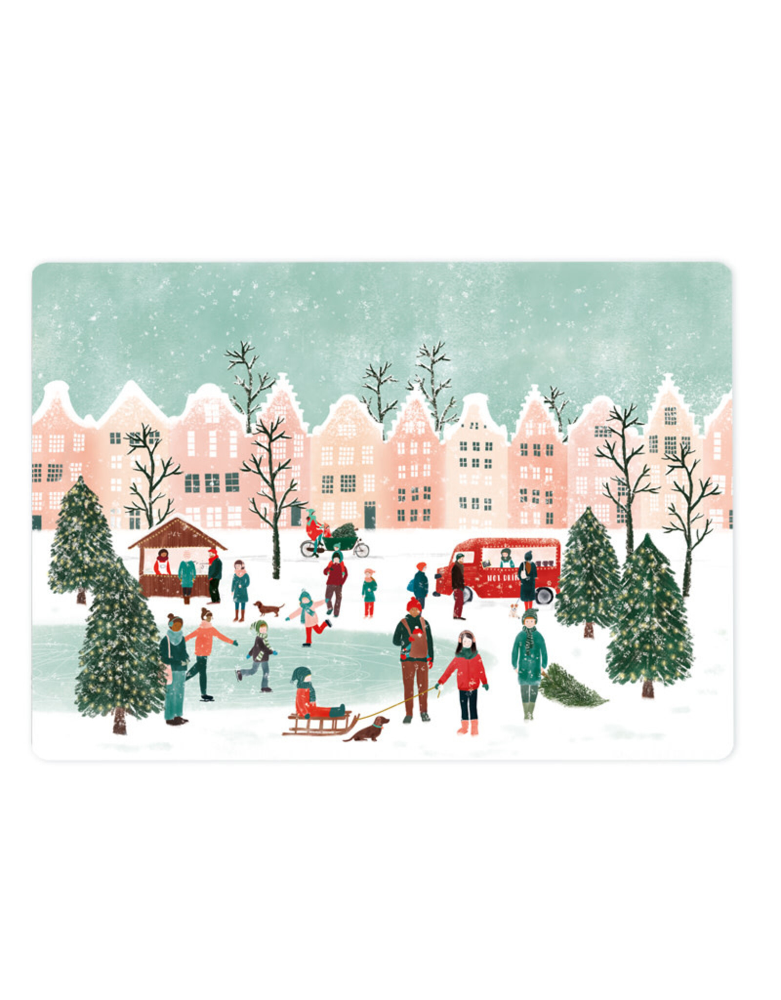 LemonBird Wenskaart - Winterpret in de stad - Postkaart + Envelop