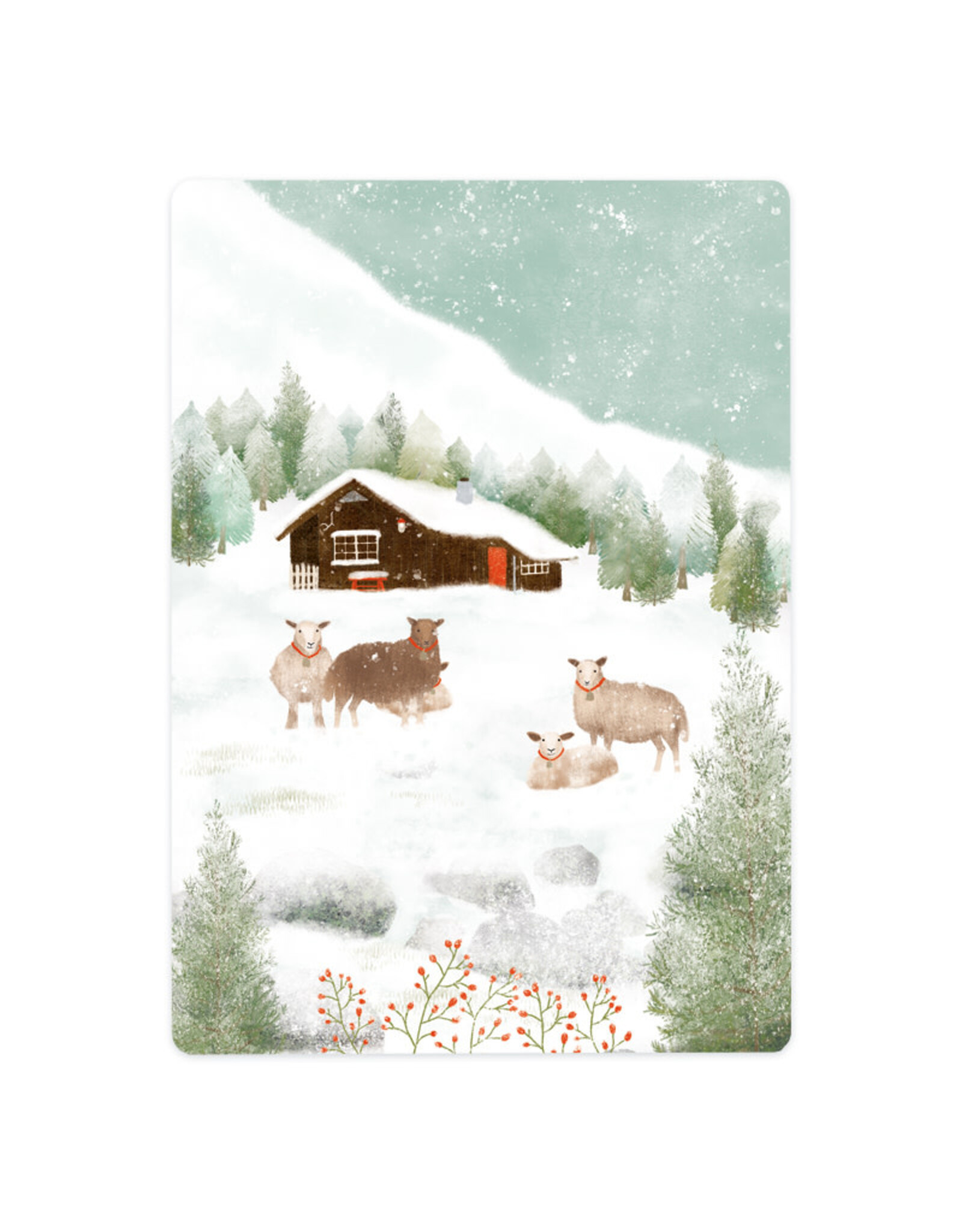 LemonBird Wenskaart - Schapen in de sneeuw - Postkaart + Envelop