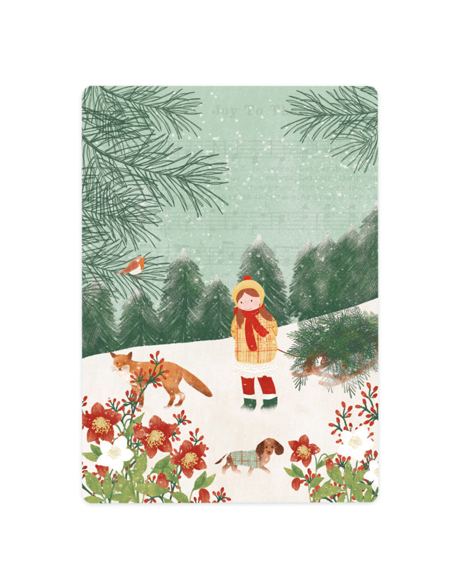 LemonBird Wenskaart - Meisje met slee, vos en hond - Postkaart + Envelop