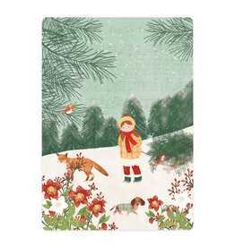 LemonBird Wenskaart - Meisje met slee, vos en hond - Postkaart + Envelop