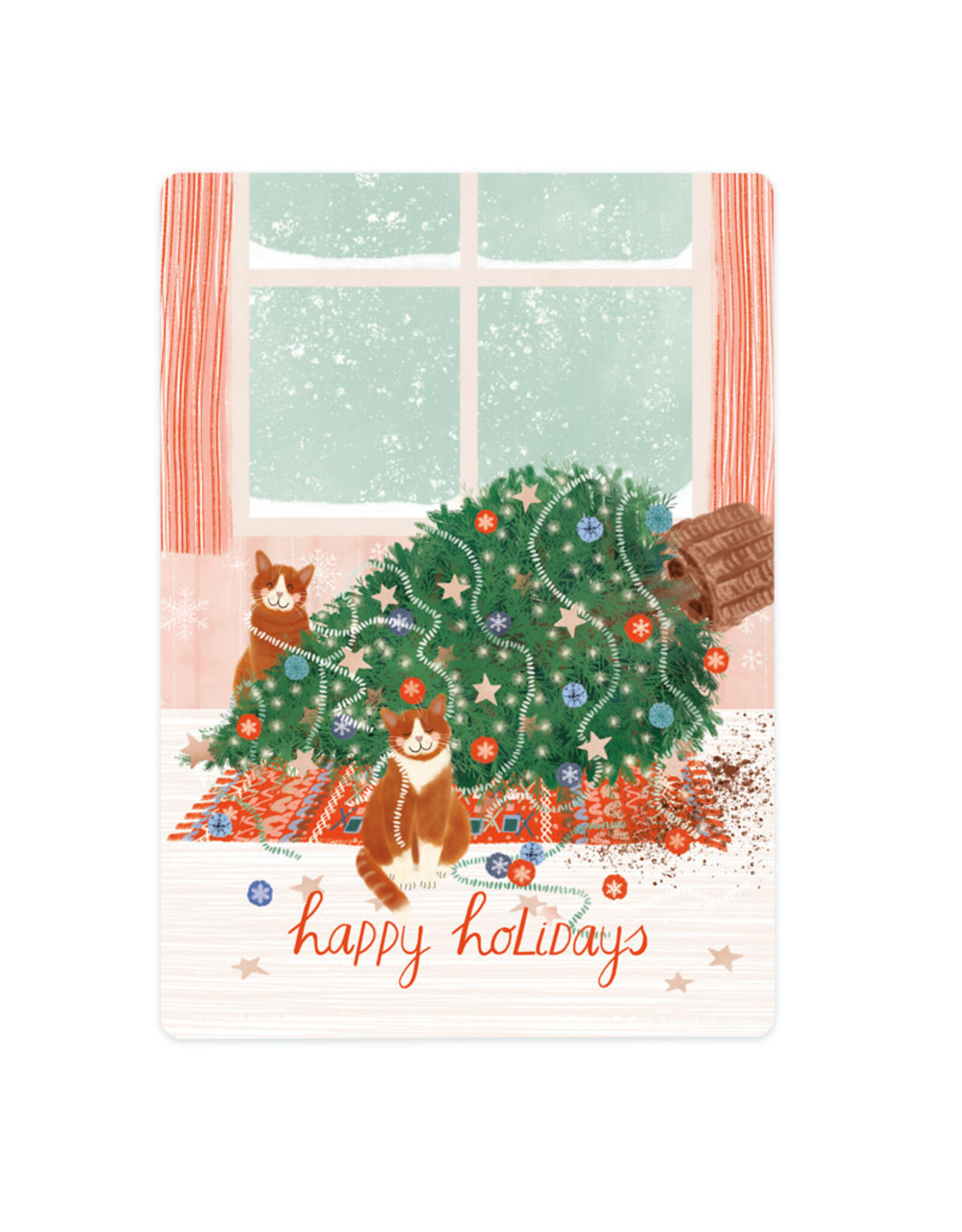 LemonBird Wenskaart - Twee katten en een kerstboom - Postkaart + Envelop