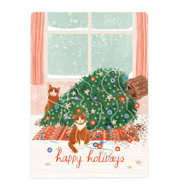 LemonBird Wenskaart - Twee katten en een kerstboom - Postkaart + Envelop