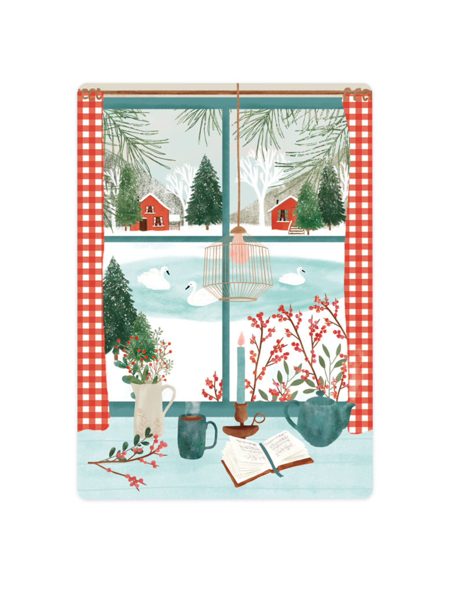 LemonBird Wenskaart - Kerst uitzicht uit 't raam - Postkaart + Envelop