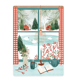 LemonBird Wenskaart - Kerst uitzicht uit 't raam - Postkaart + Envelop