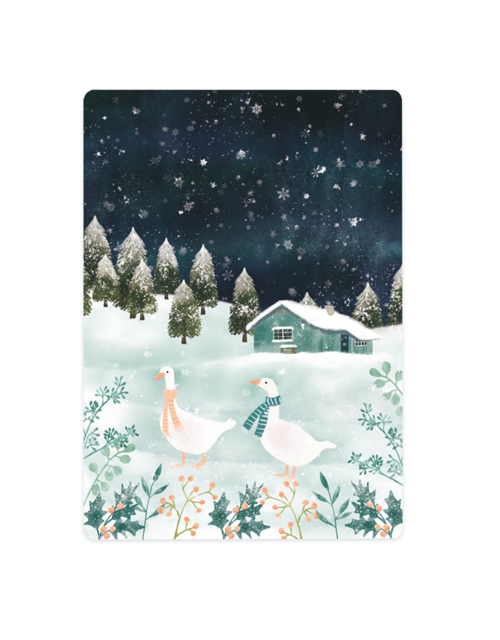 LemonBird Wenskaart - Two geest and a cottage in the snow - Postkaart + Envelop