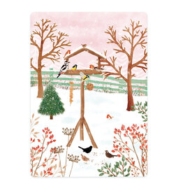 LemonBird Wenskaart - Vogelvoederhuisje in de sneeuw - Postkaart + Envelop