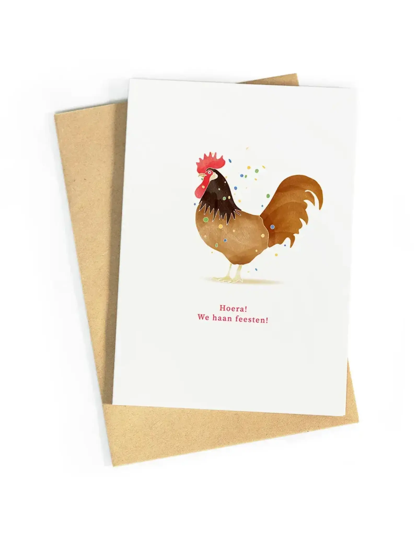 Studio Zwoane Wenskaart - Hoera! We haan feesten! - Dubbele kaart + Envelop