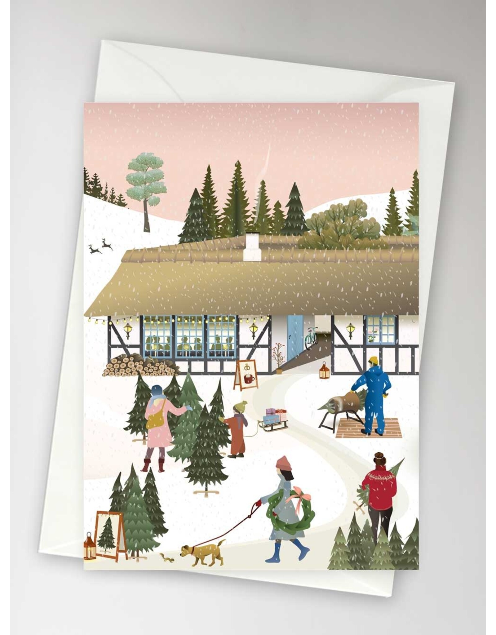Vissevasse Wenskaart - Christmas Tree Farm - Dubbele kaart + Envelop
