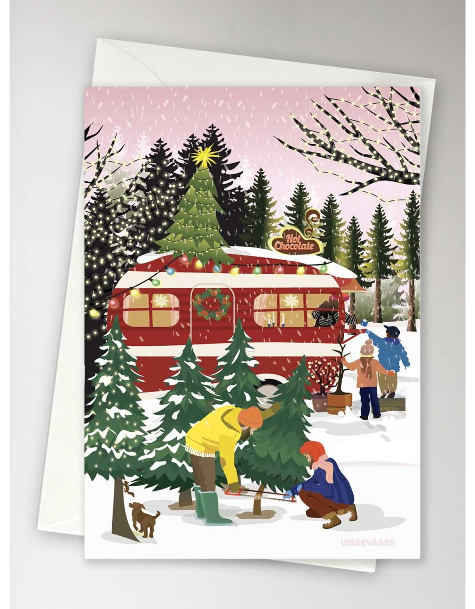 Vissevasse Wenskaart - Christmas Caravan - Dubbele kaart + Envelop